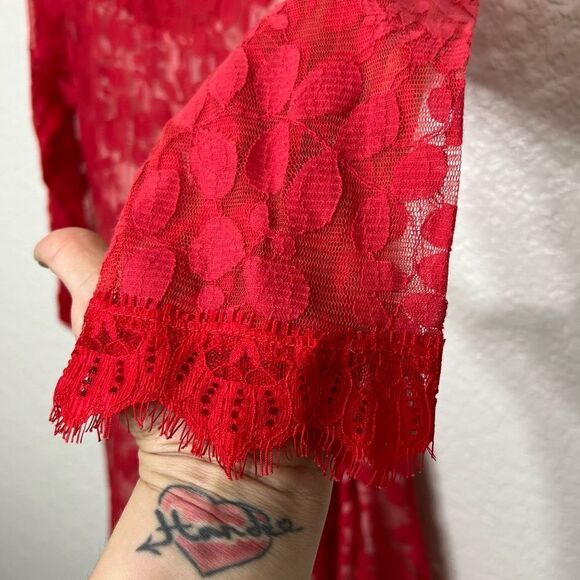 Free People Floral Mesh Lace Dress Red Size 6 - Picture 11 of 15
